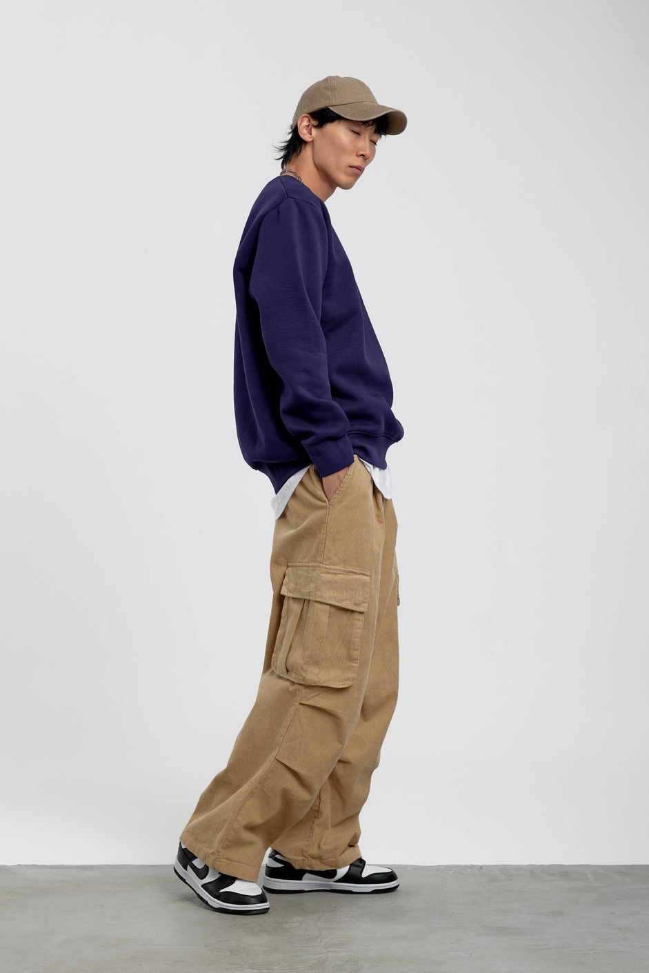 Lacivert Bisiklet Yaka Basic Şardonlu Sweatshirt