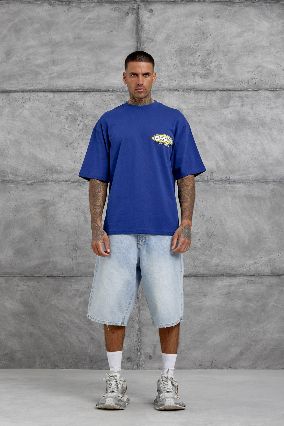Lacivert Brand Authentic Yazılı Oversize Tshirt