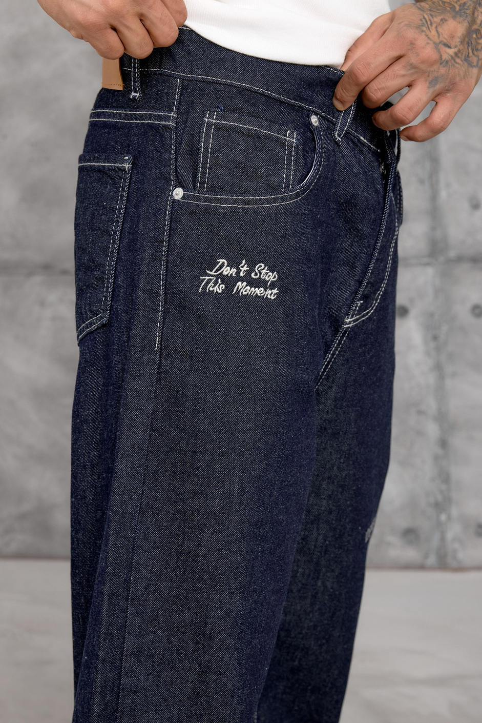 Lacivert CEPTE NAKIŞ AYRINTI BAGGY JEAN