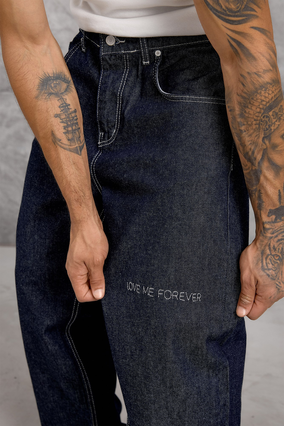 Lacivert CEPTE NAKIŞ AYRINTI BAGGY JEAN