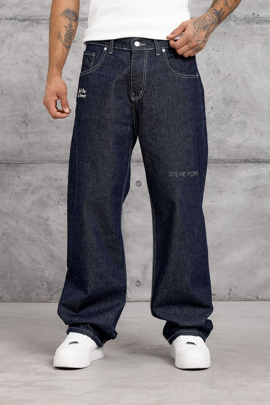Lacivert CEPTE NAKIŞ AYRINTI BAGGY JEAN