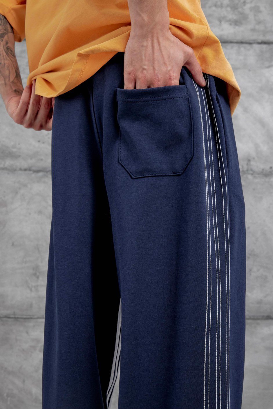 Lacivert Dikiş Detaylı Baggy Eşofman Altı