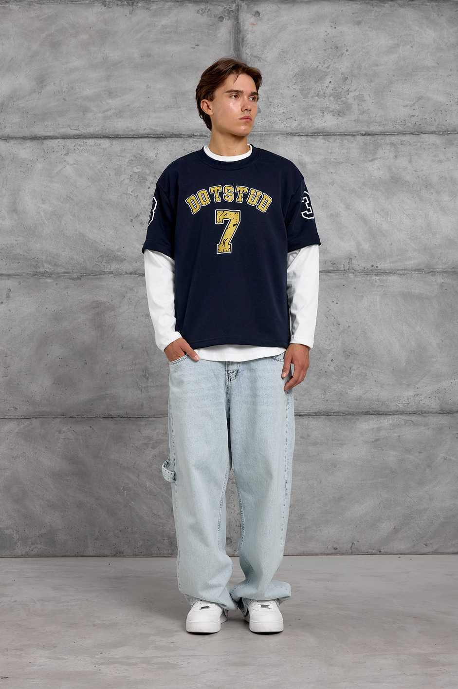 Lacivert DOTSTUD 7 BASKILI OVERSIZE SWEATSHIRT