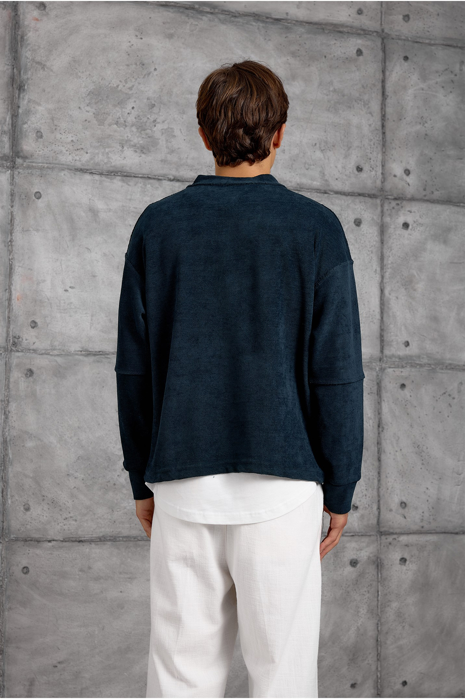 Lacivert DREAMS BASKI DOKUMA KUMAŞ OVERSIZE SWEATSHIRT