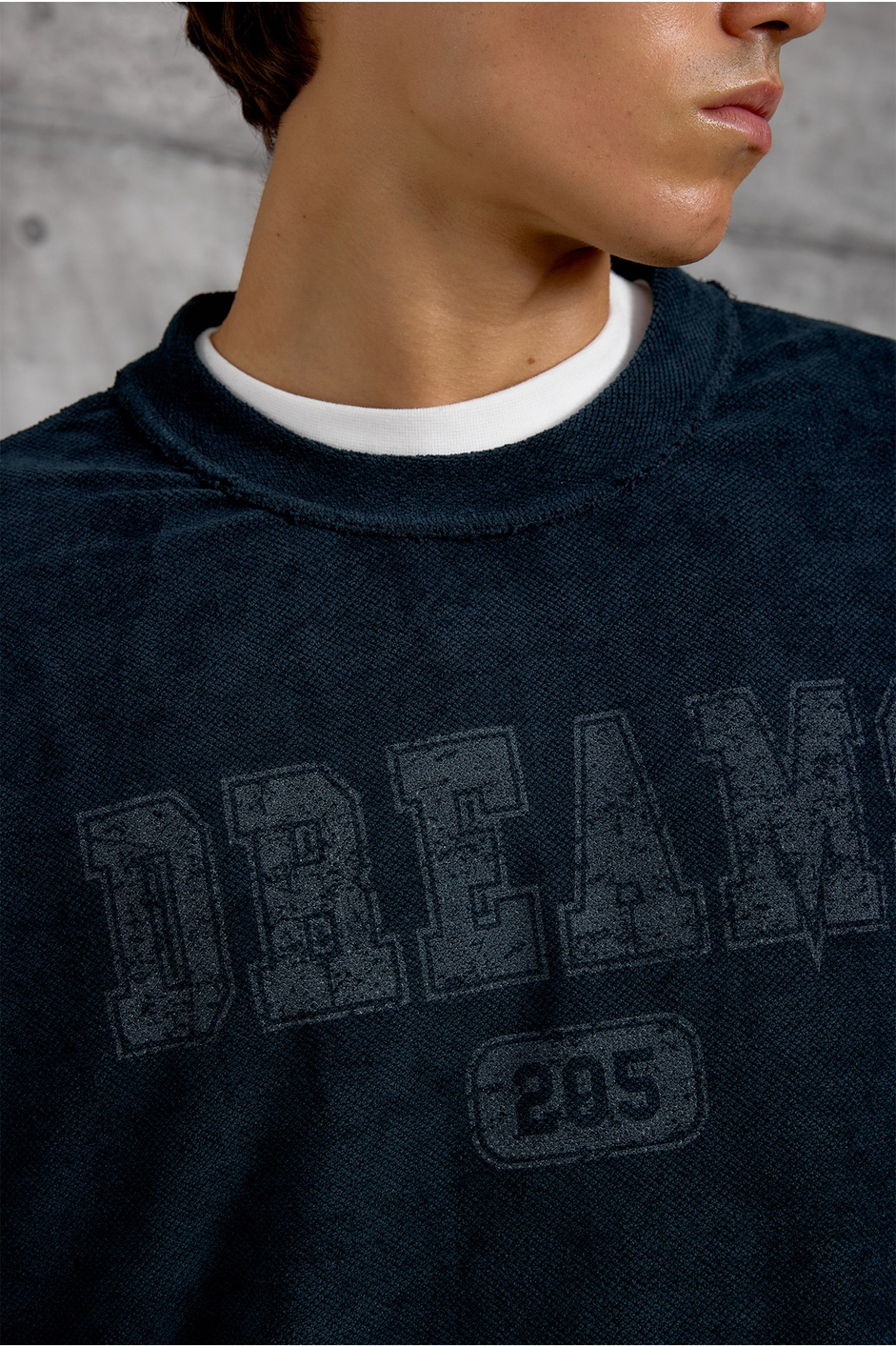 Lacivert DREAMS BASKI DOKUMA KUMAŞ OVERSIZE SWEATSHIRT