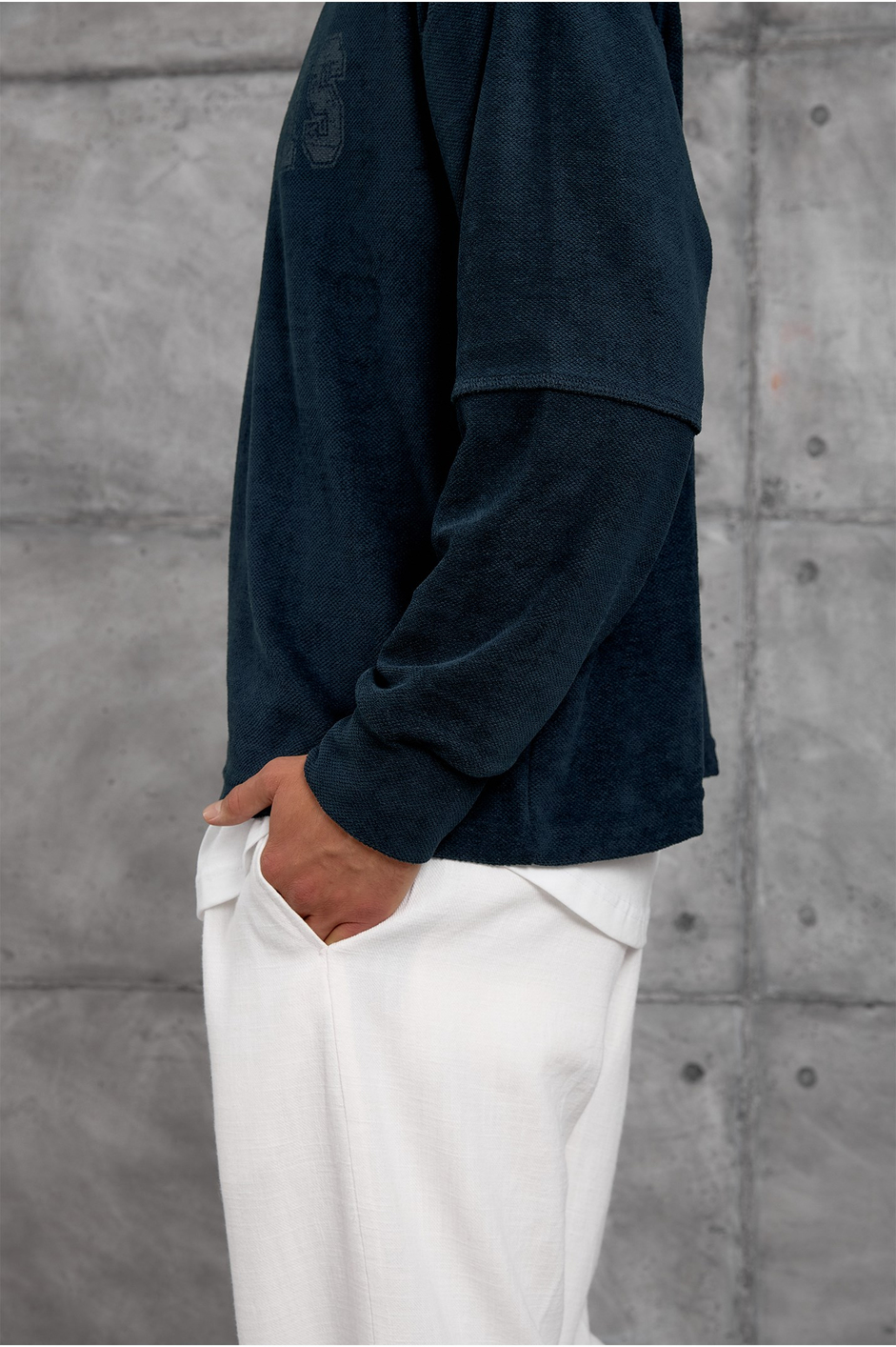 Lacivert DREAMS BASKI DOKUMA KUMAŞ OVERSIZE SWEATSHIRT