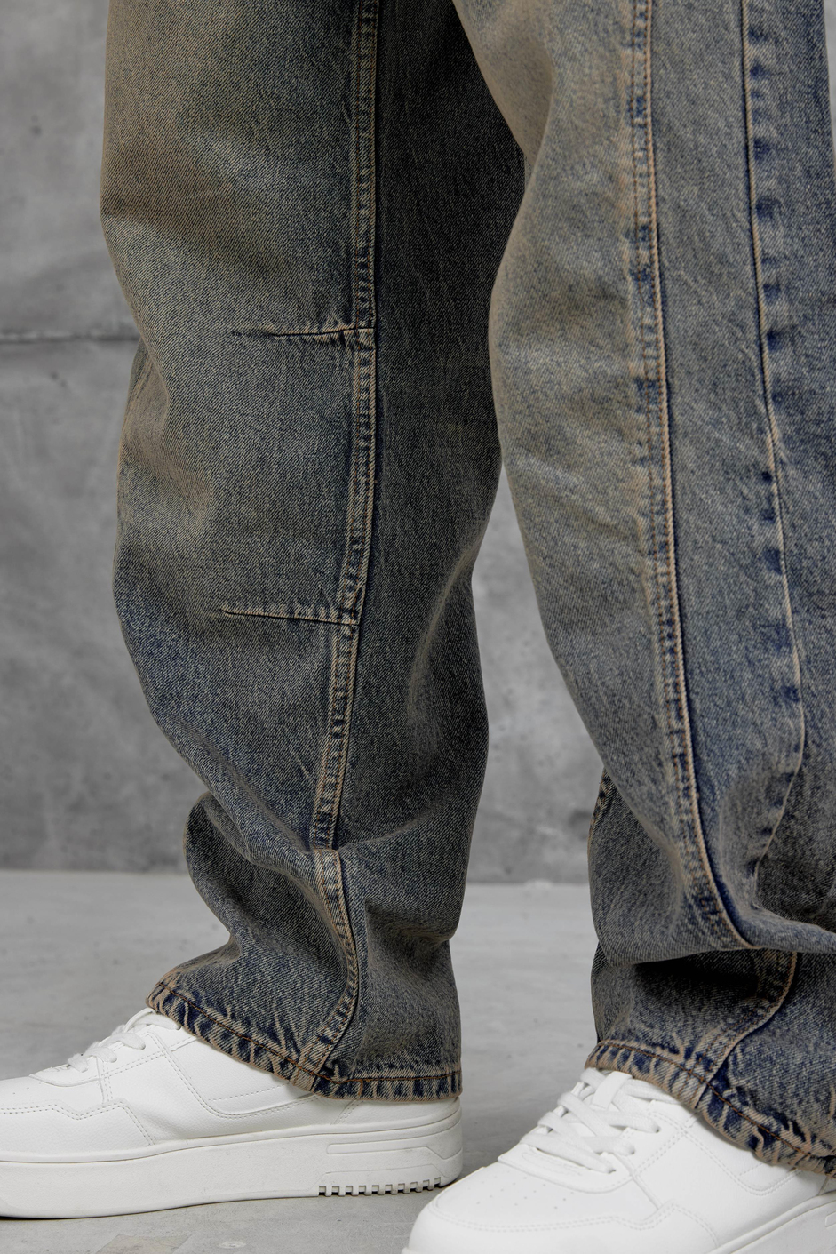 Lacivert Eskitme Ve Taşlamalı Relax Baggy Jean