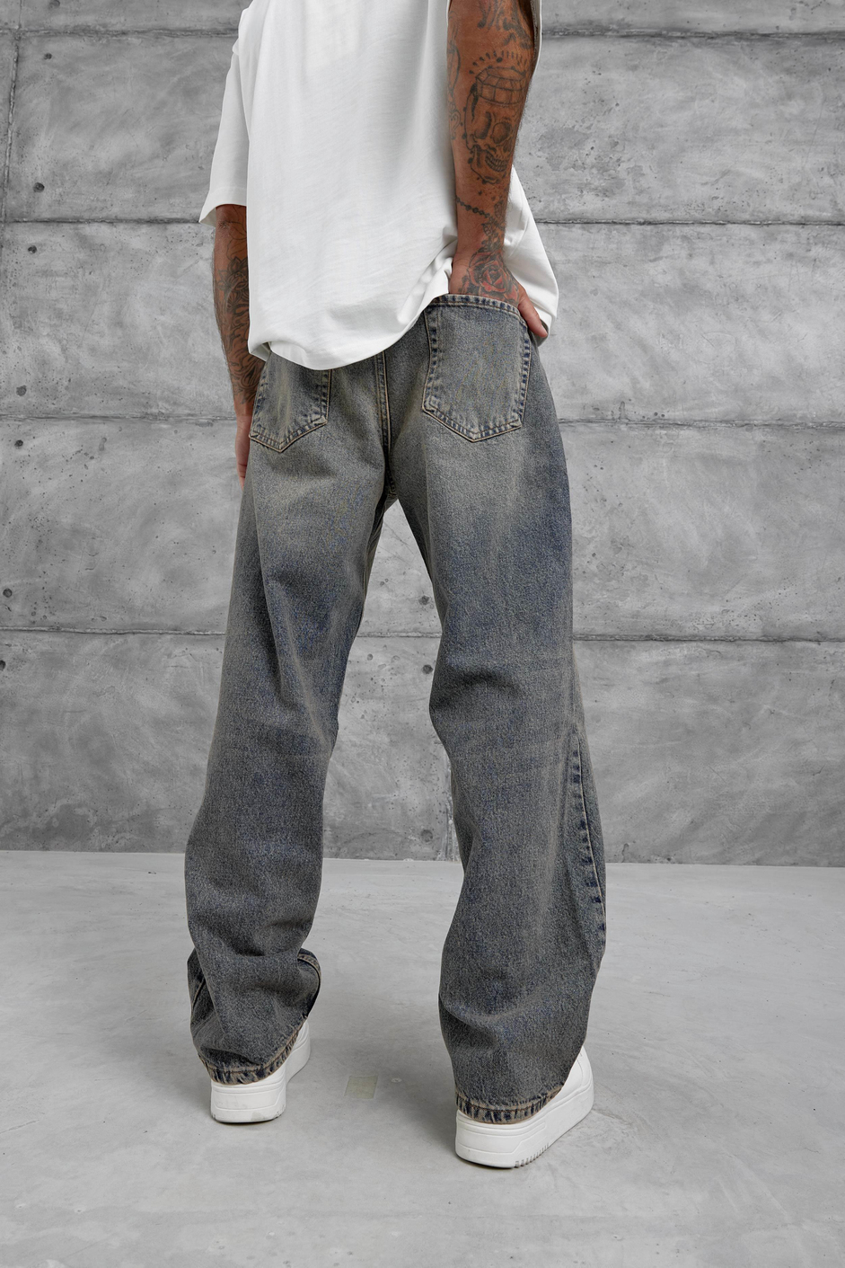 Lacivert Eskitme Ve Taşlamalı Relax Baggy Jean