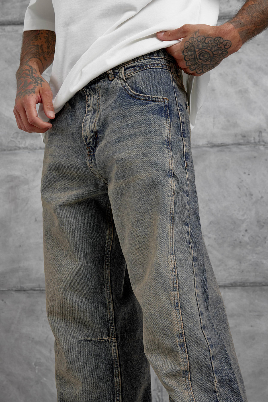 Lacivert Eskitme Ve Taşlamalı Relax Baggy Jean