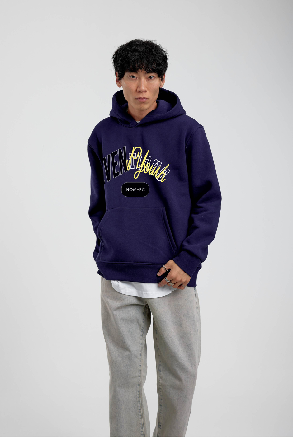 Lacivert Eventious Yazılı Kapüşonlu Sweatshirt