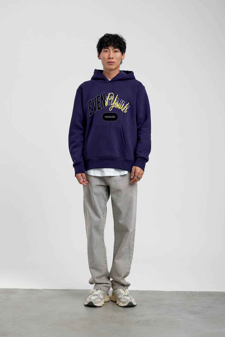 Lacivert Eventious Yazılı Kapüşonlu Sweatshirt