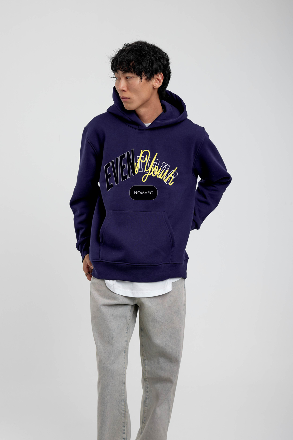 Lacivert Eventious Yazılı Kapüşonlu Sweatshirt