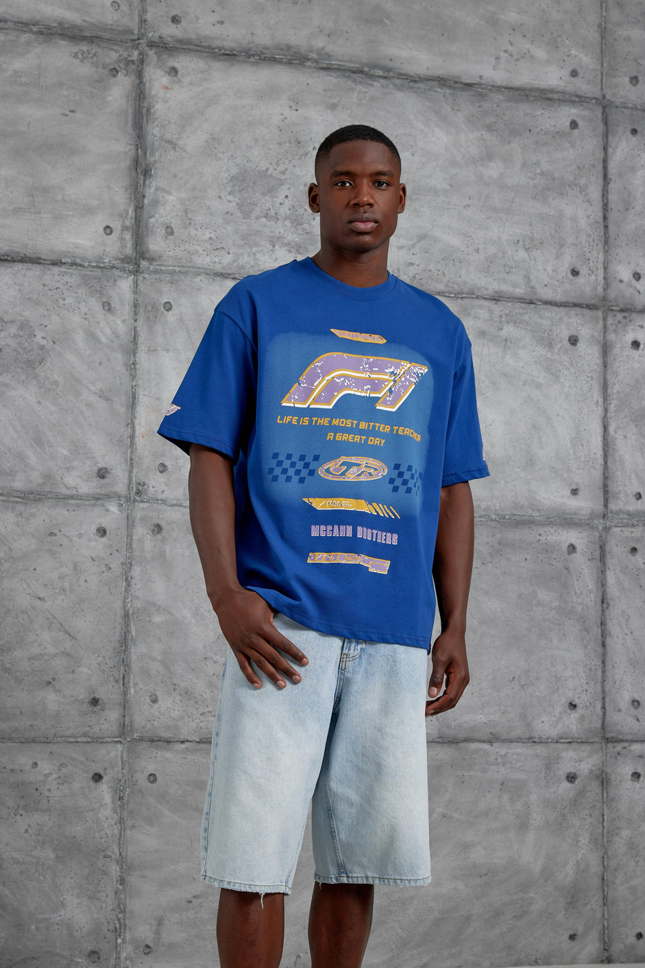 Lacivert F1 Baskılı Oversize Tshirt