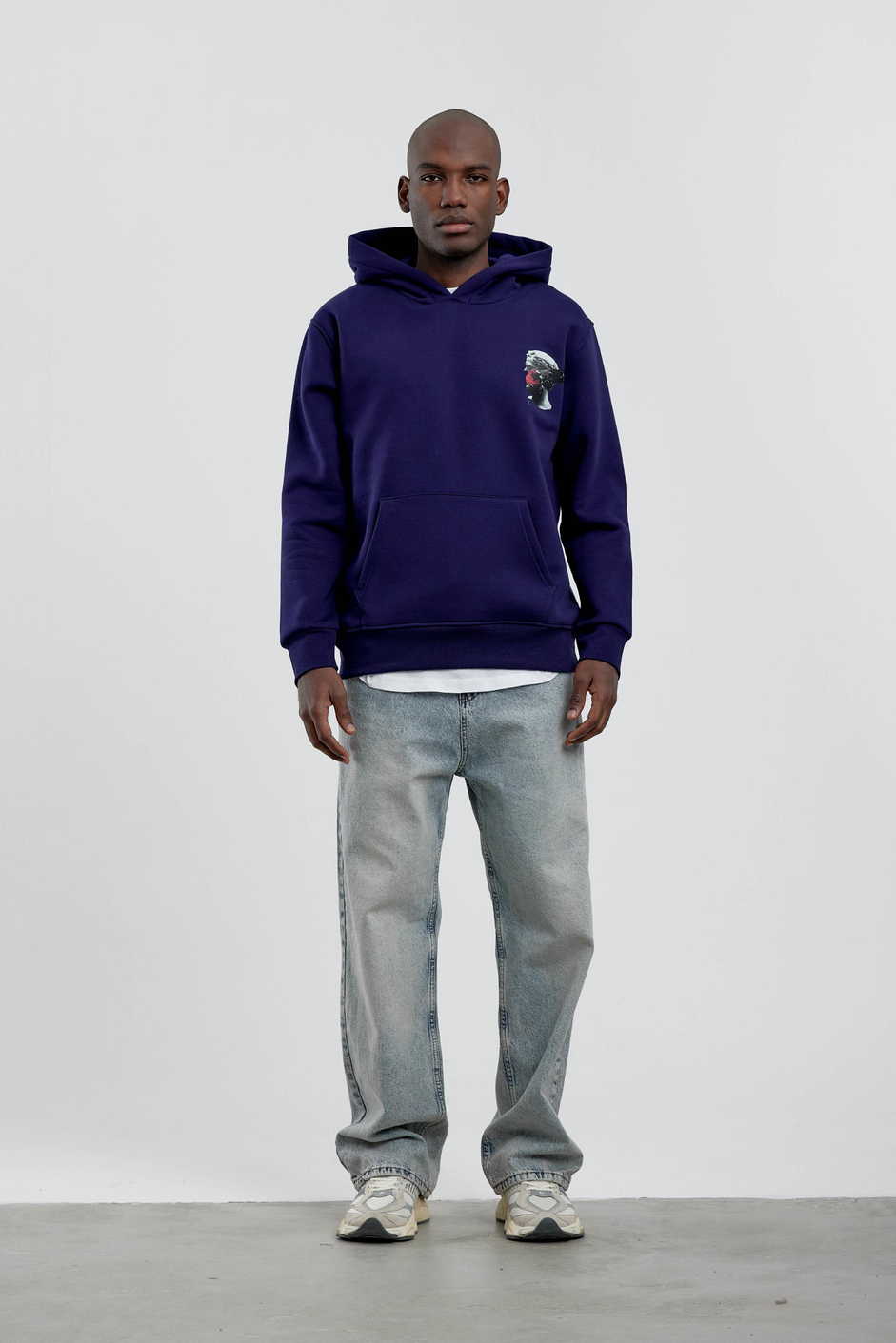 Lacivert Figür Baskılı Kapüşonlu Sweatshirt