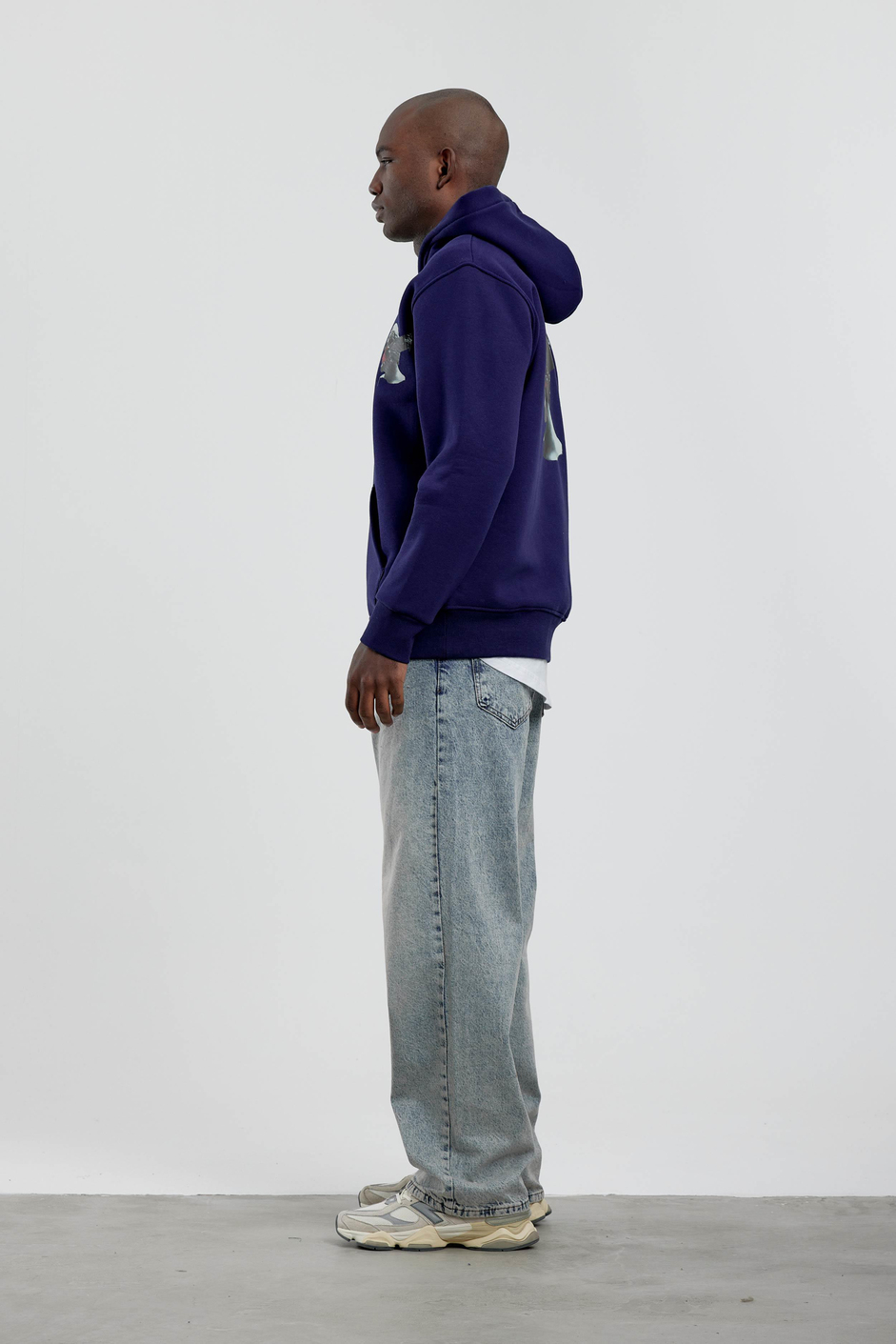 Lacivert Figür Baskılı Kapüşonlu Sweatshirt