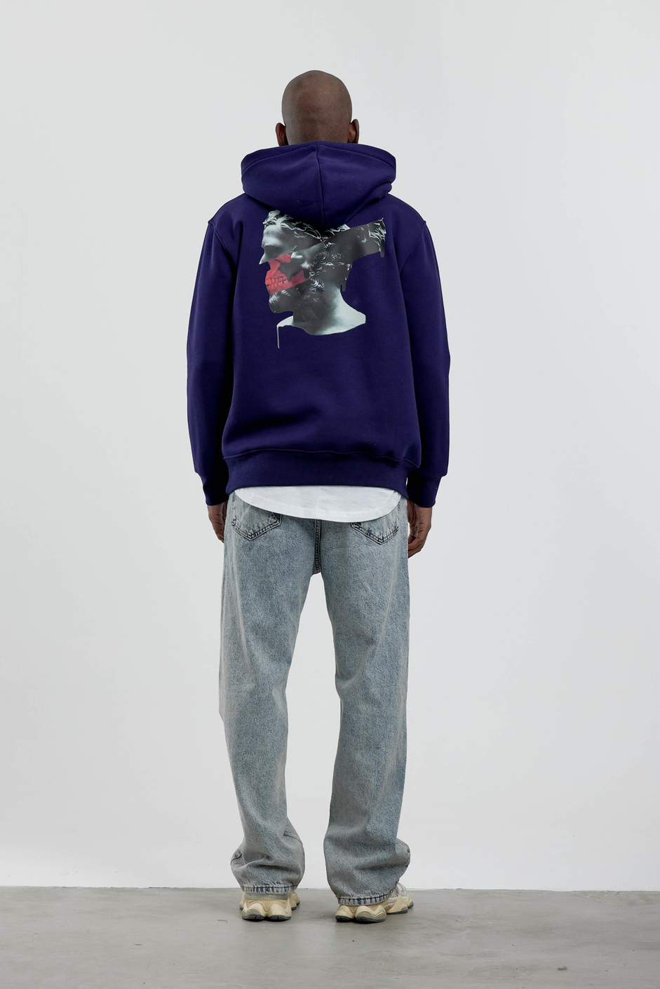 Lacivert Figür Baskılı Kapüşonlu Sweatshirt