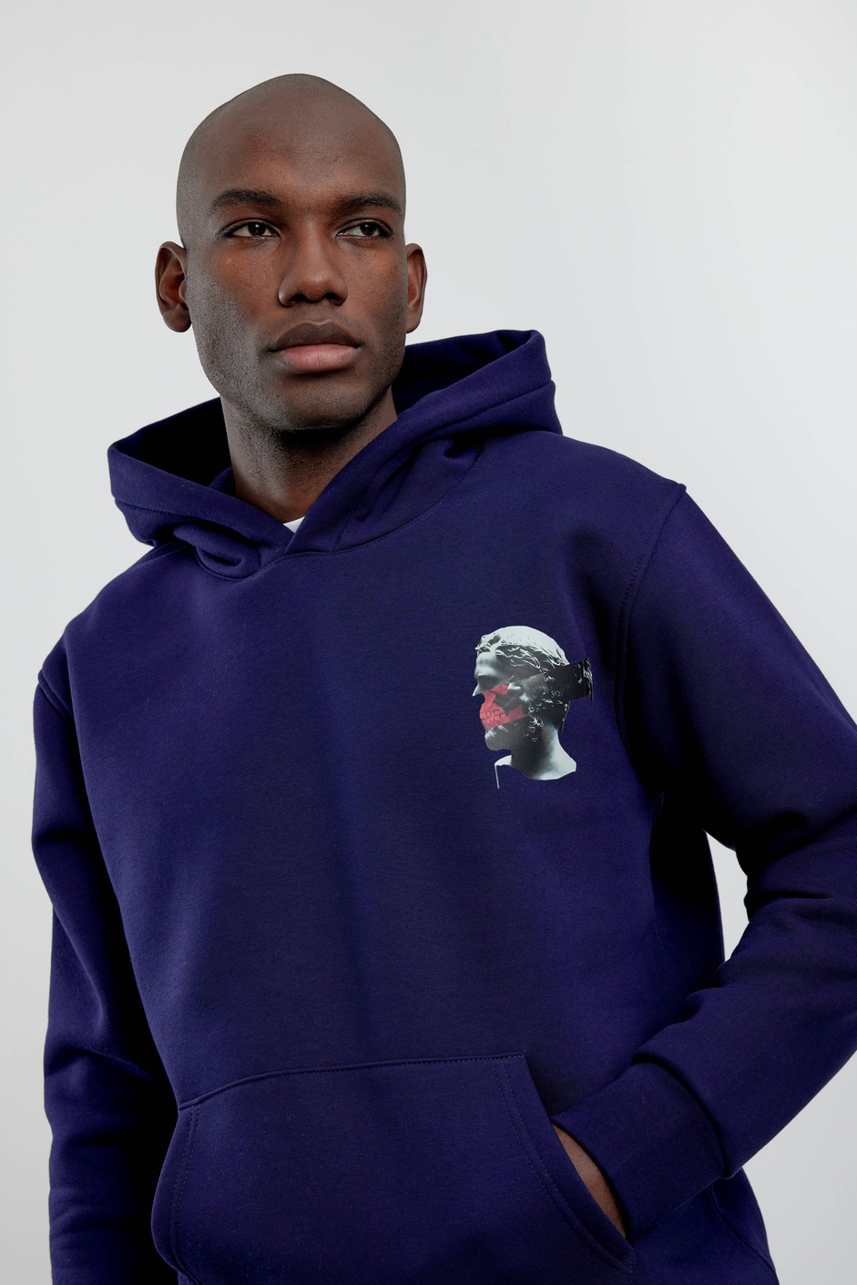 Lacivert Figür Baskılı Kapüşonlu Sweatshirt