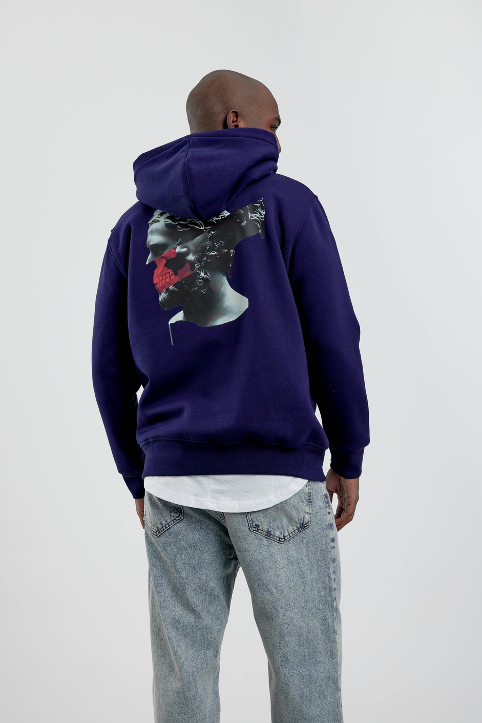 Lacivert Figür Baskılı Kapüşonlu Sweatshirt