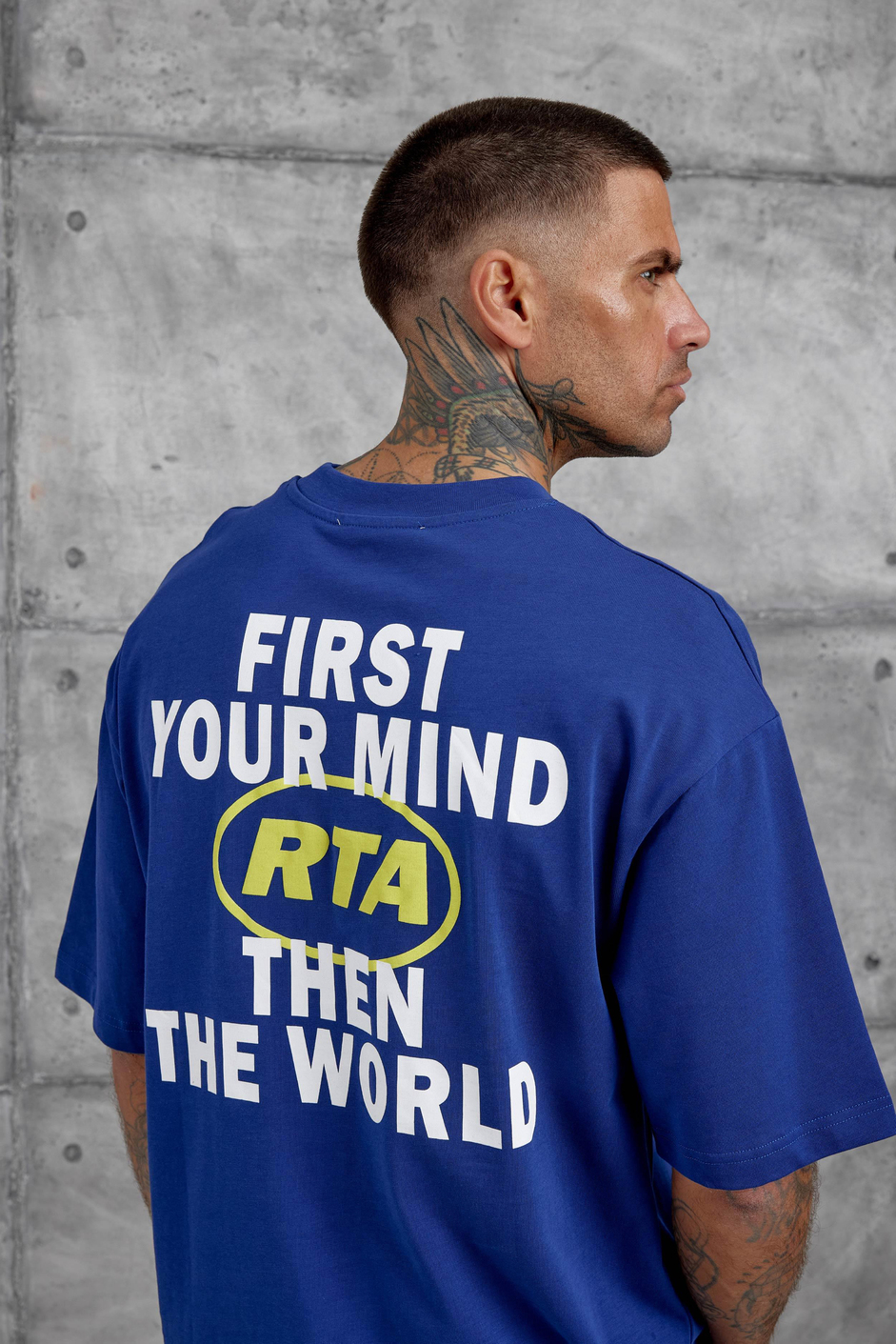 Lacivert First Your Mind Yazılı Oversize Tshirt