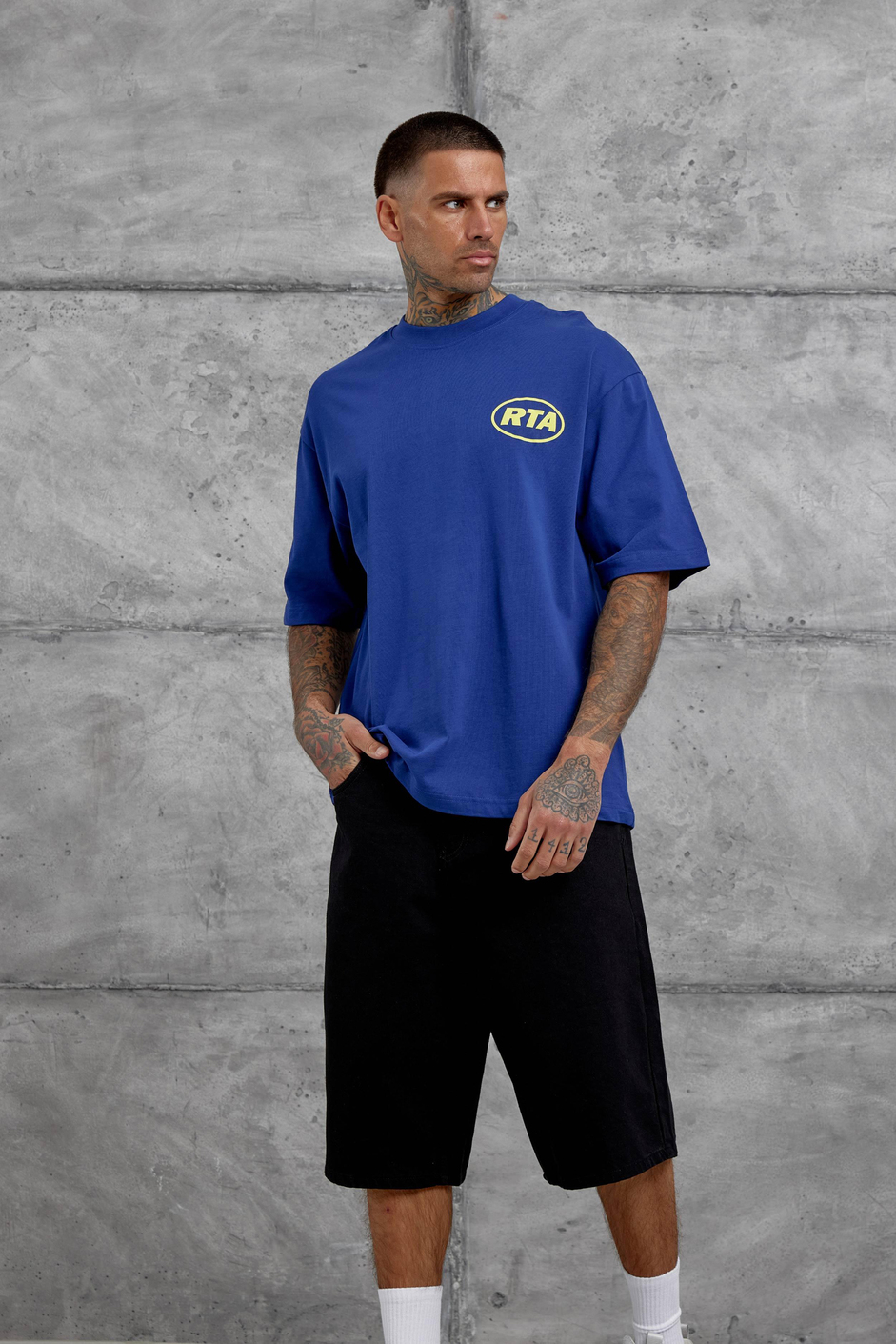 Lacivert First Your Mind Yazılı Oversize Tshirt