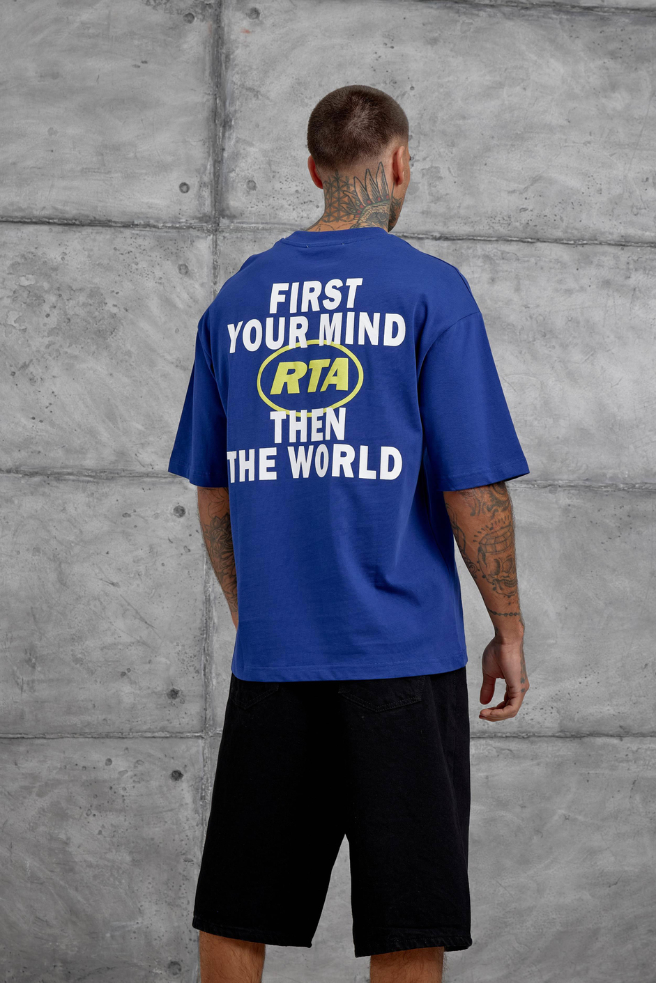 Lacivert First Your Mind Yazılı Oversize Tshirt
