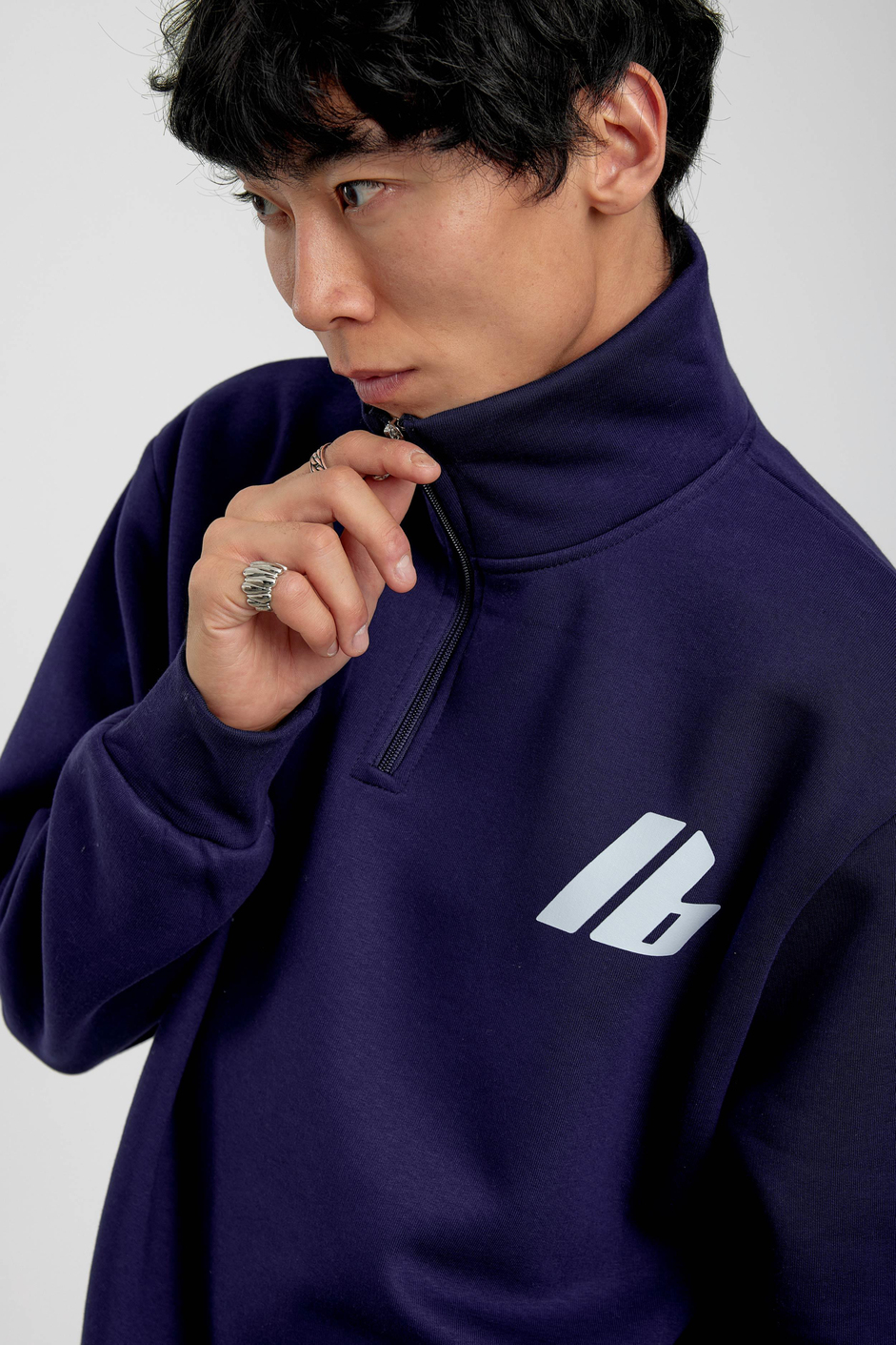 Lacivert Good Yazılı Yarım Fermuarlı Sweatshirt