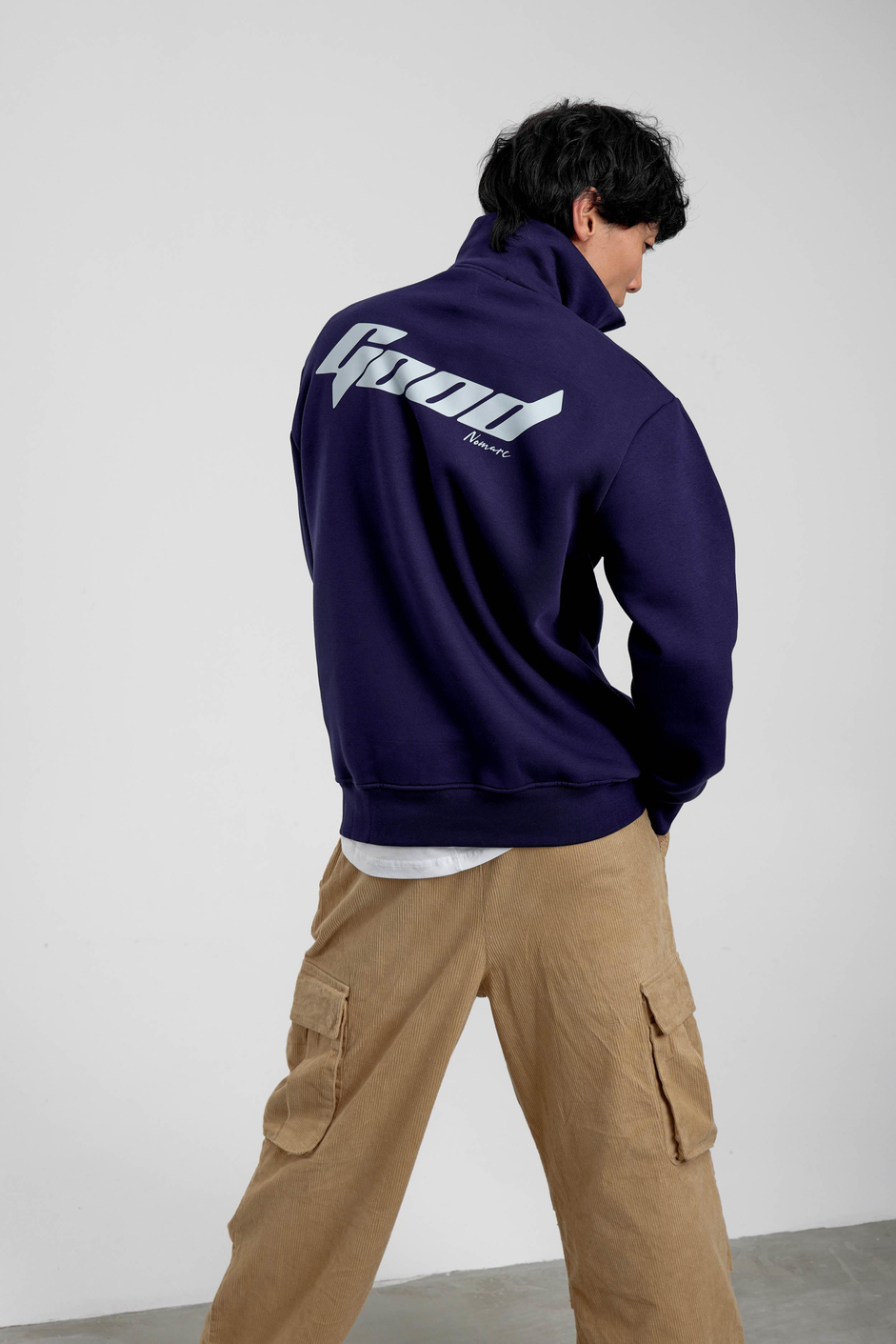 Lacivert Good Yazılı Yarım Fermuarlı Sweatshirt