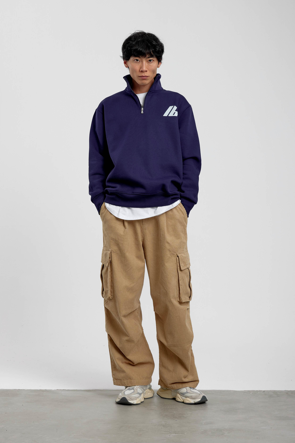 Lacivert Good Yazılı Yarım Fermuarlı Sweatshirt