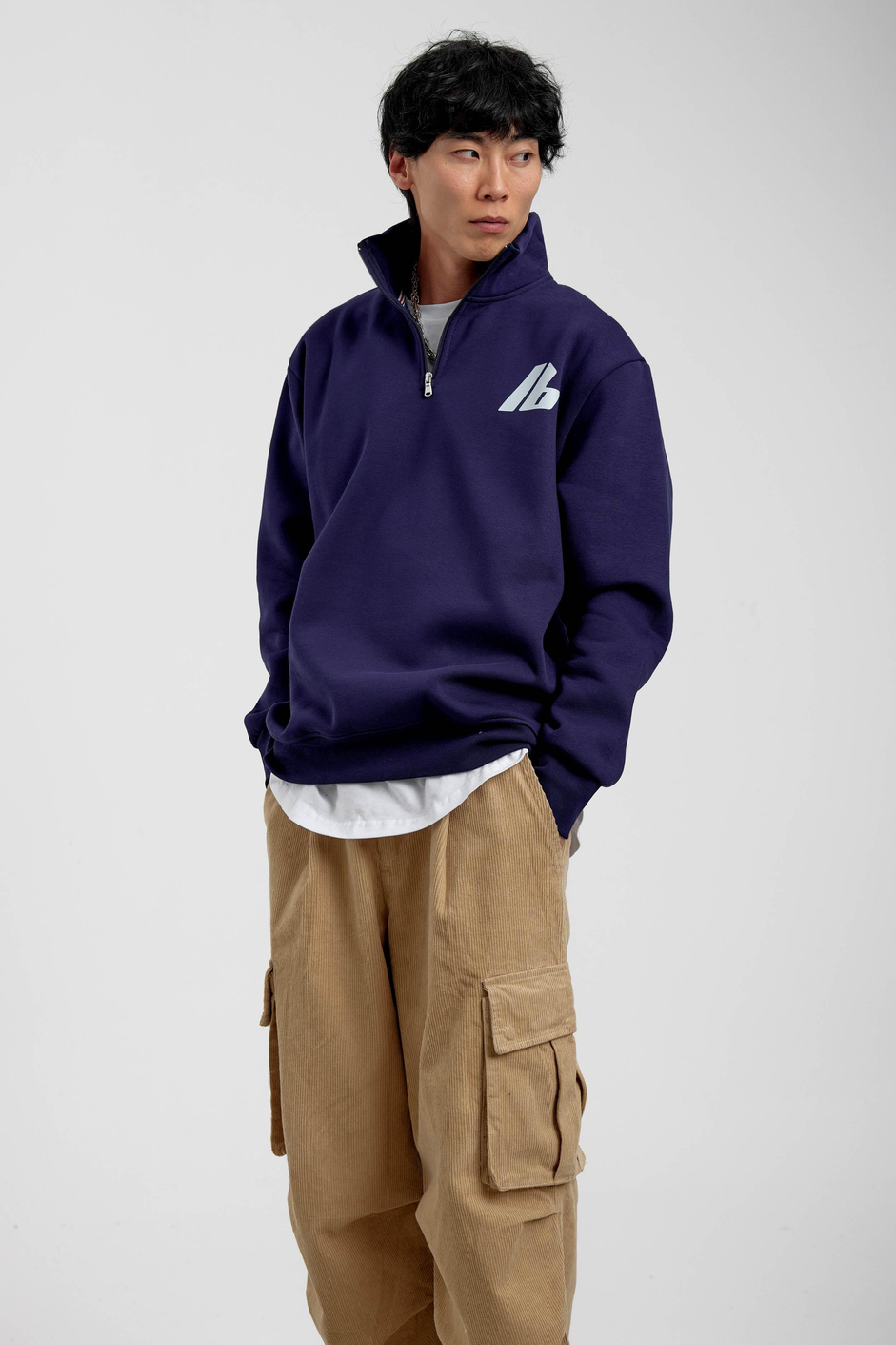 Lacivert Good Yazılı Yarım Fermuarlı Sweatshirt