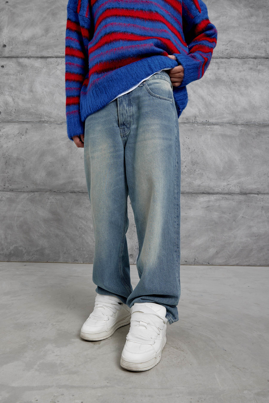 Lacivert GST BAGGY KALIP TAŞLAMALI JEAN