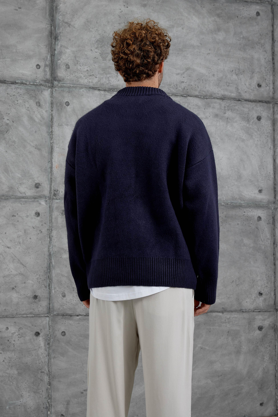 Lacivert Gst Nakış Desenli Oversize Triko