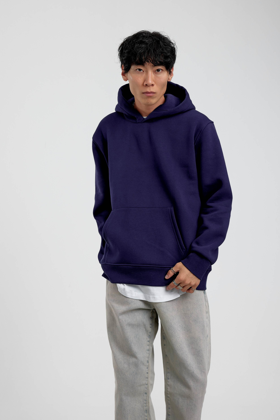 Lacivert Kapüşonlu Basic Şardonlu Sweatshirt