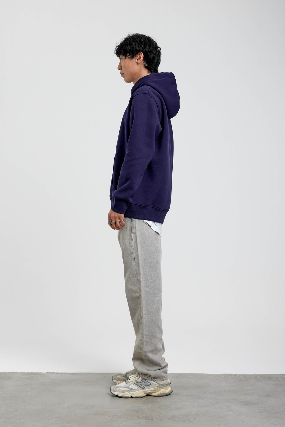 Lacivert Kapüşonlu Basic Şardonlu Sweatshirt