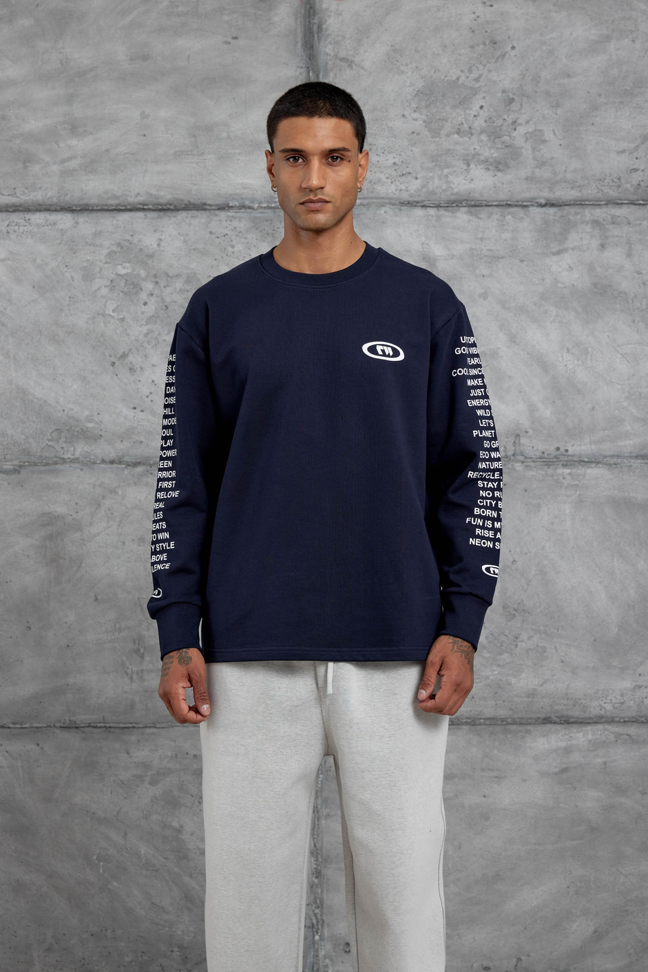 Lacivert Kolda Yazı Detaylı Oversize Sweatshirt