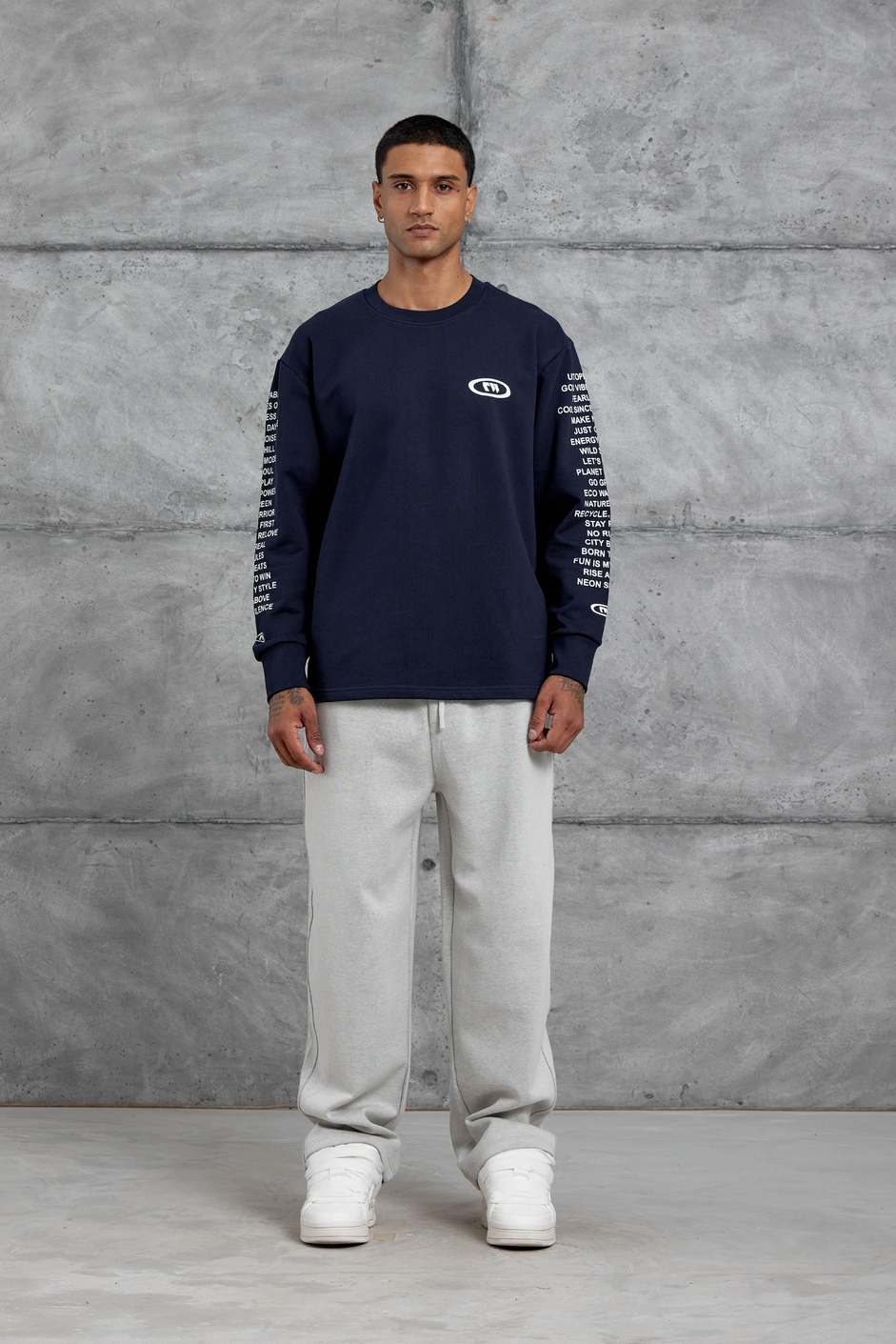 Lacivert Kolda Yazı Detaylı Oversize Sweatshirt