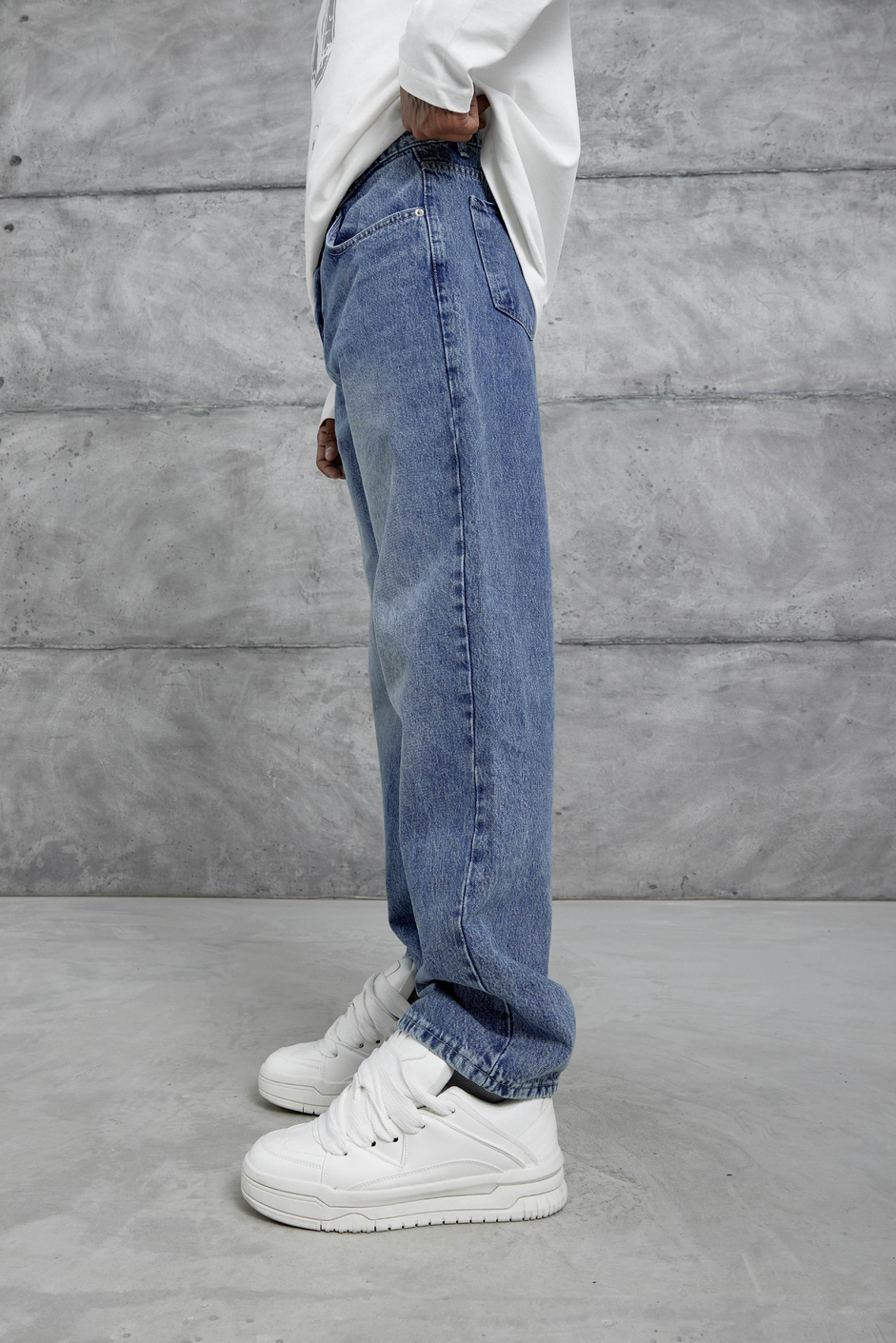 Lacivert Mb Baggy Kalıp Taşlamalı Jean