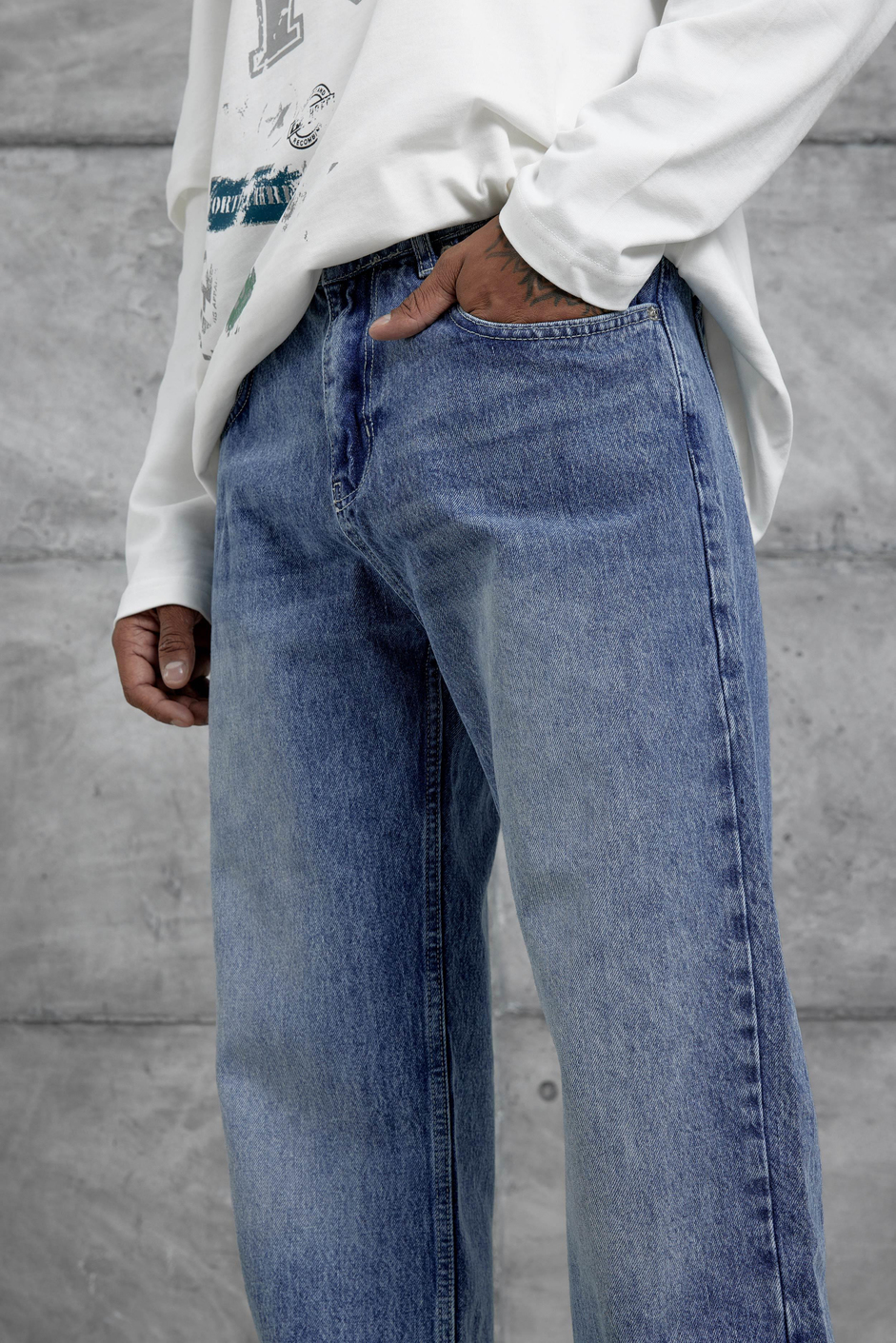 Lacivert Mb Baggy Kalıp Taşlamalı Jean