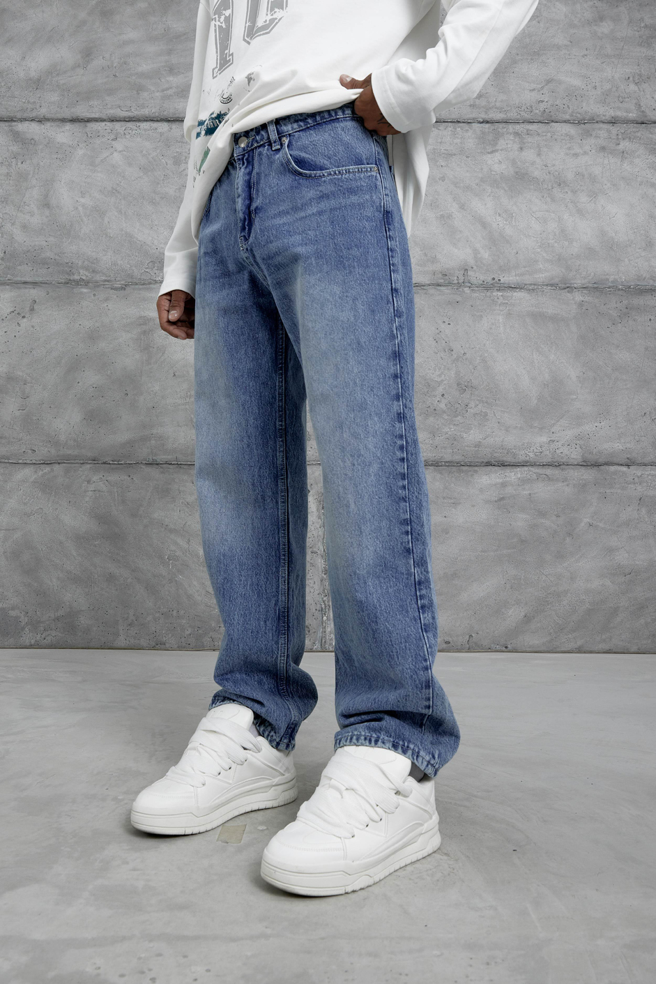 Lacivert Mb Baggy Kalıp Taşlamalı Jean