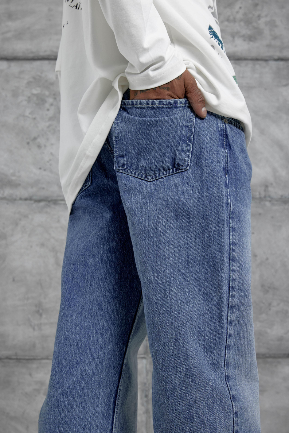 Lacivert Mb Baggy Kalıp Taşlamalı Jean