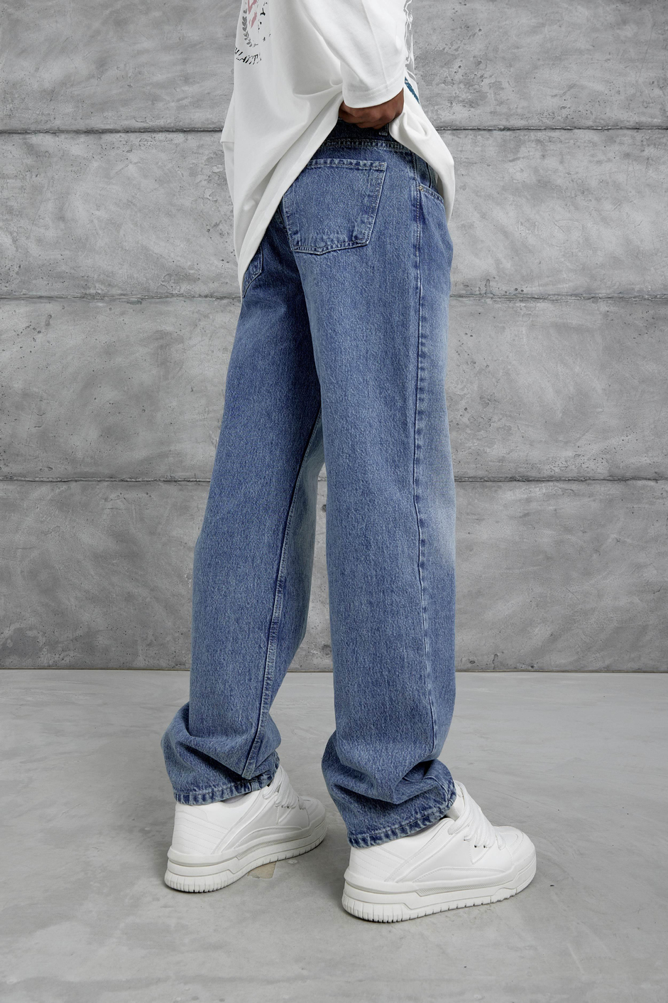 Lacivert Mb Baggy Kalıp Taşlamalı Jean