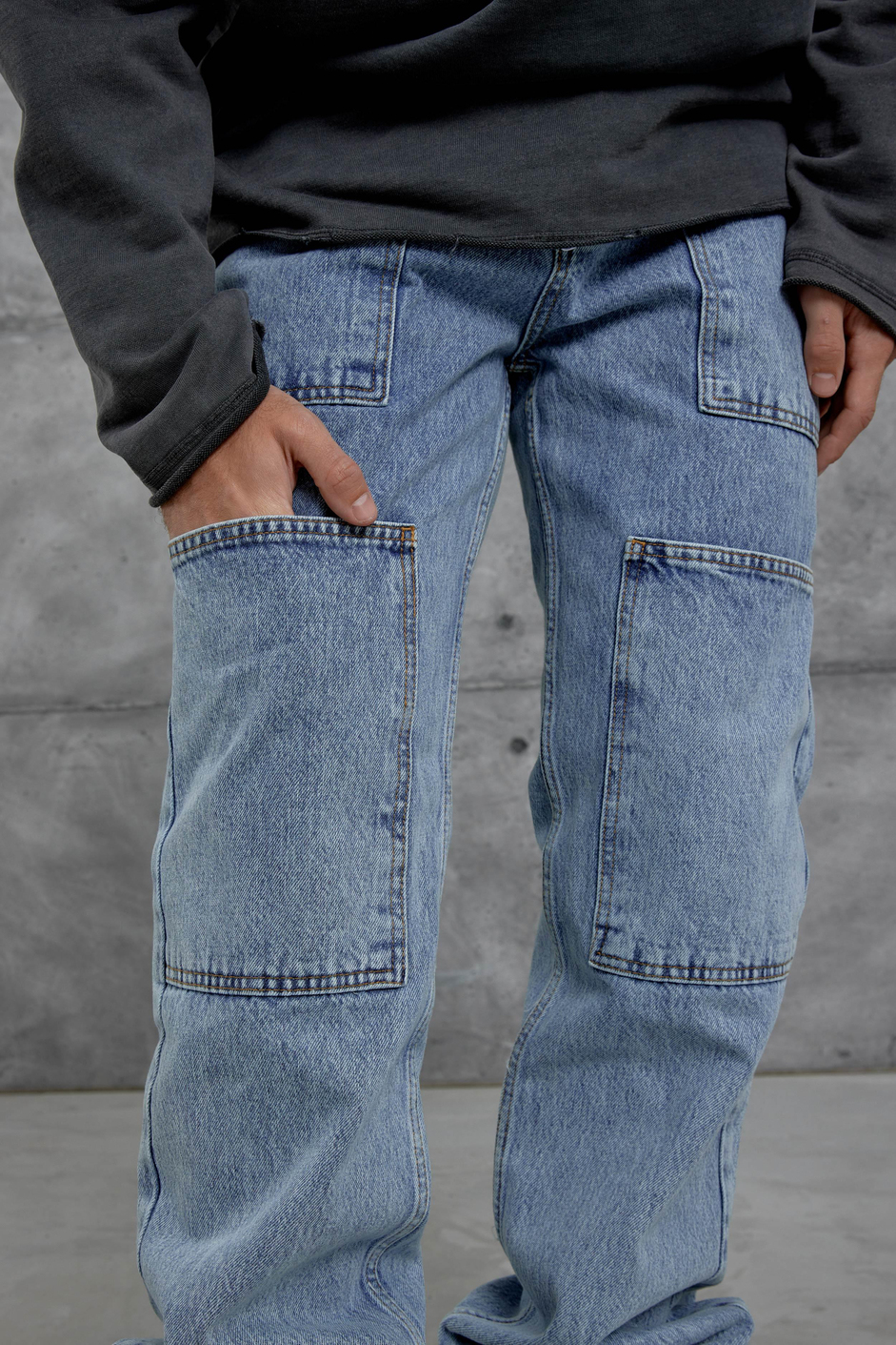 Lacivert Mmx Cep Detaylı Taşlamalı Baggy Jean