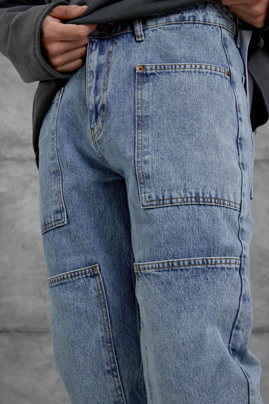 Lacivert Mmx Cep Detaylı Taşlamalı Baggy Jean