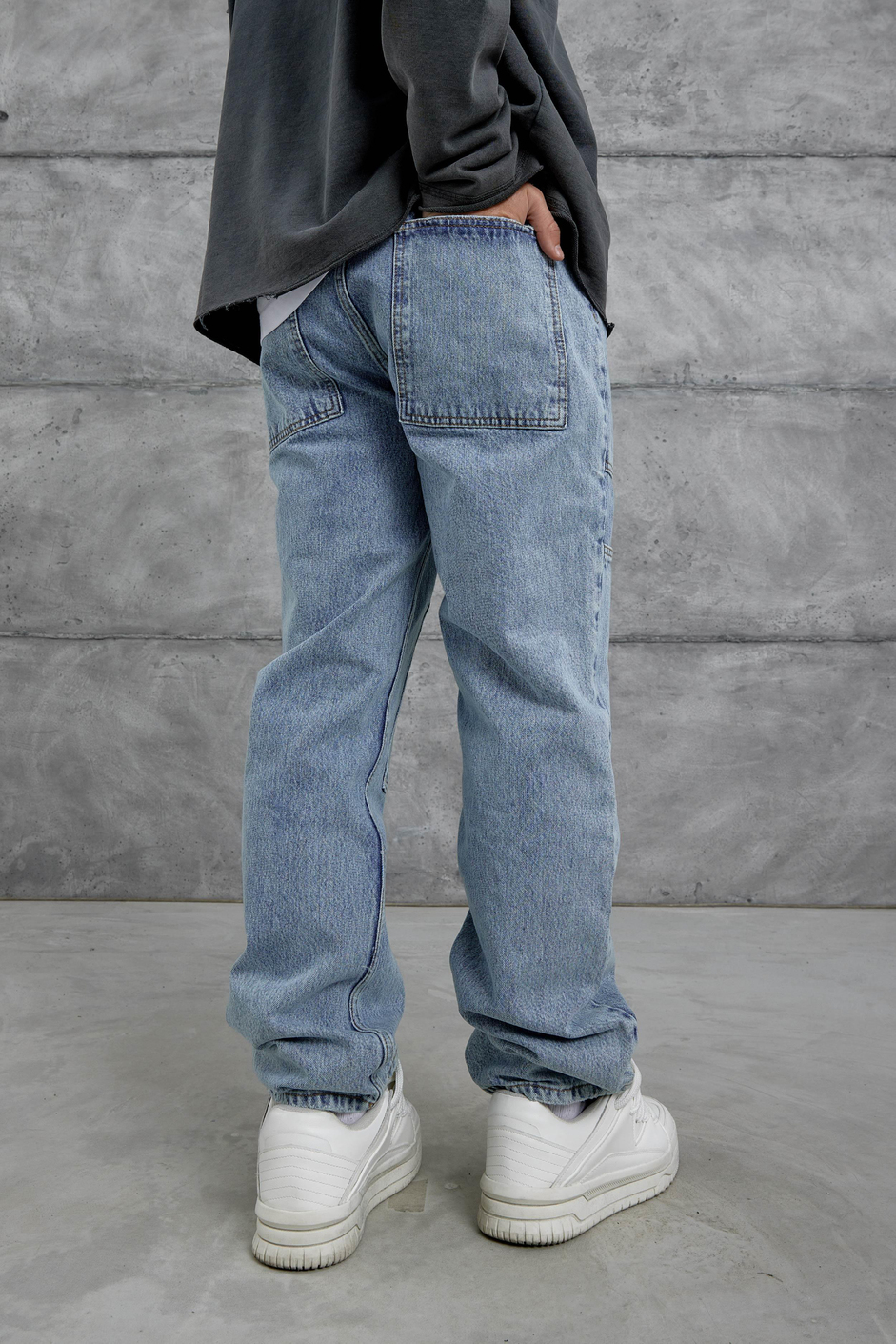 Lacivert Mmx Cep Detaylı Taşlamalı Baggy Jean