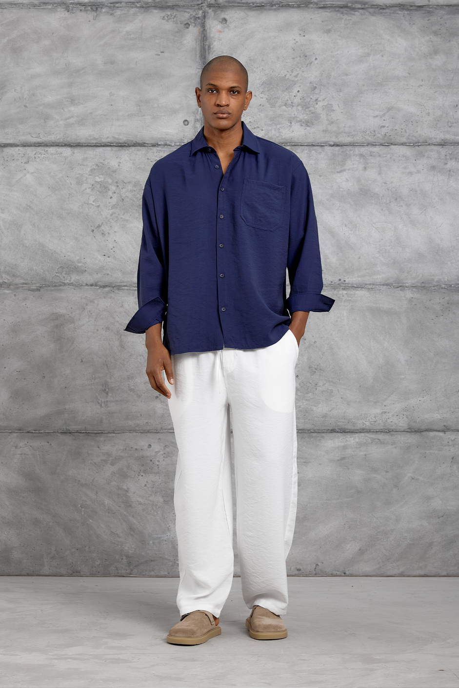 Lacivert MODAL KUMAŞ OVERSIZE GÖMLEK
