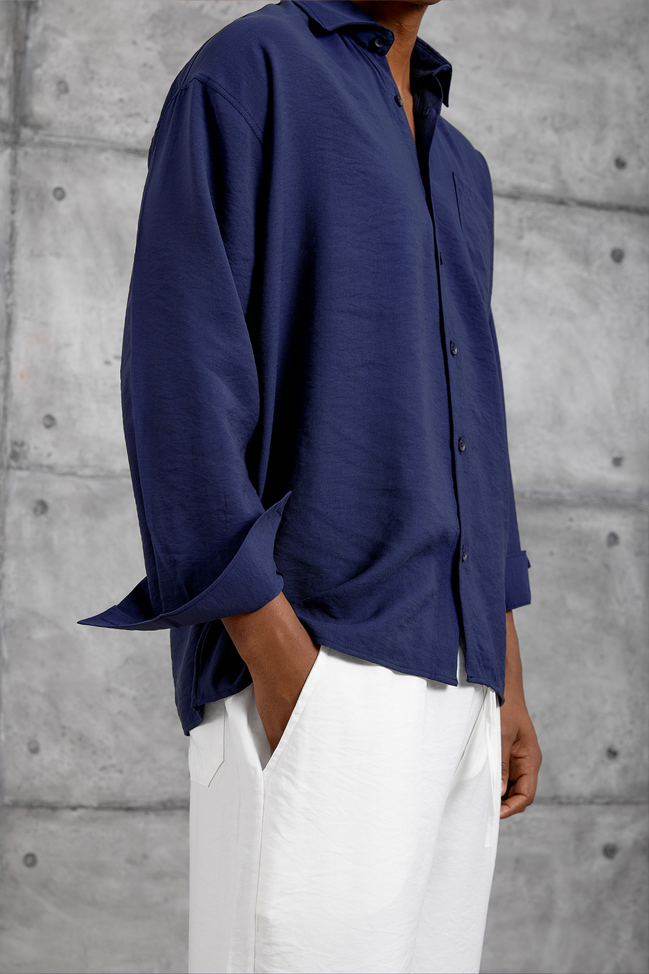 Lacivert MODAL KUMAŞ OVERSIZE GÖMLEK