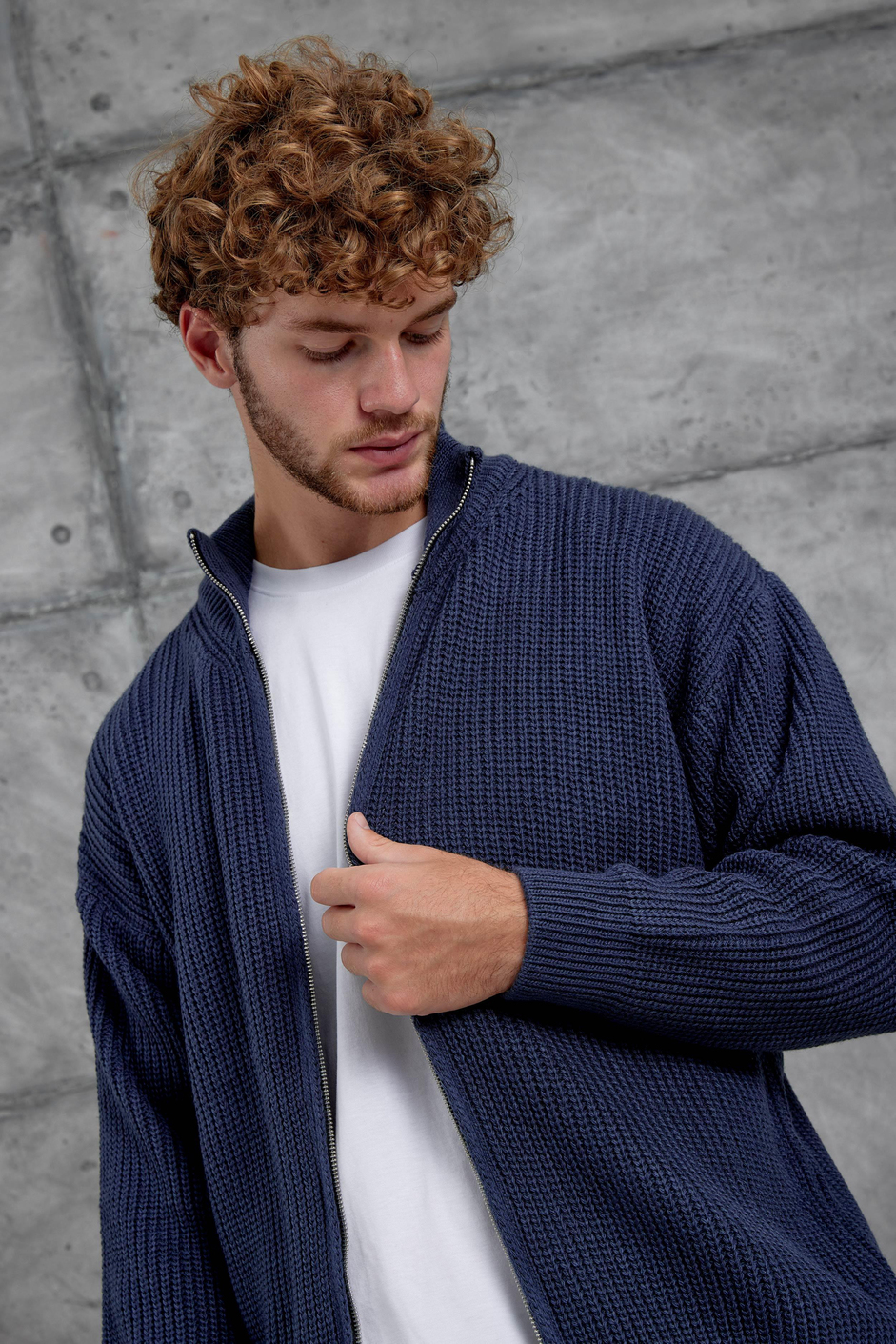 Lacivert Mrk Fermuarlı Oversize Triko