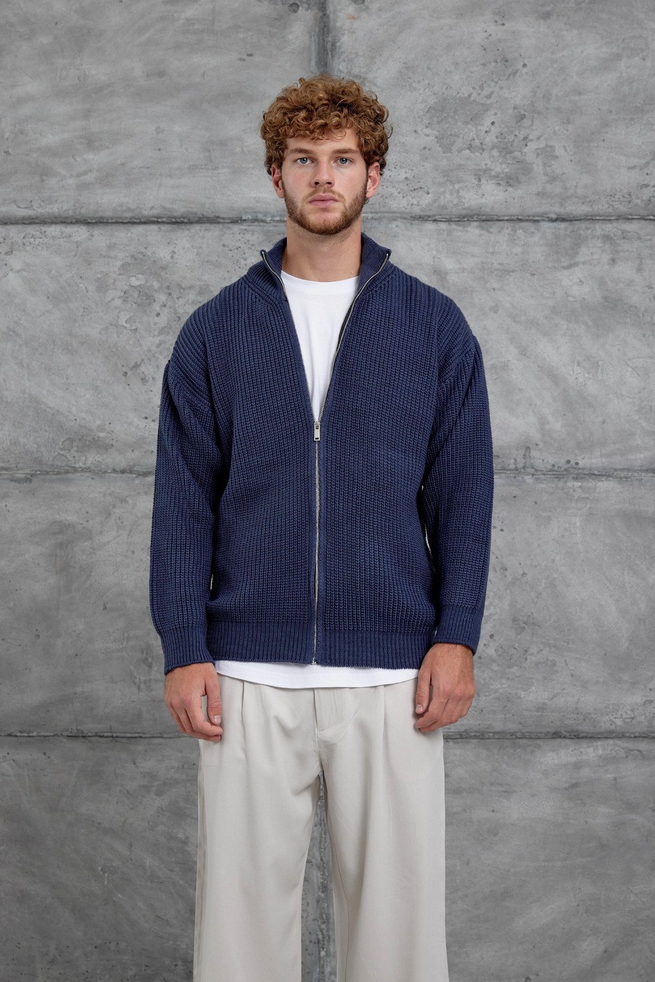 Lacivert Mrk Fermuarlı Oversize Triko