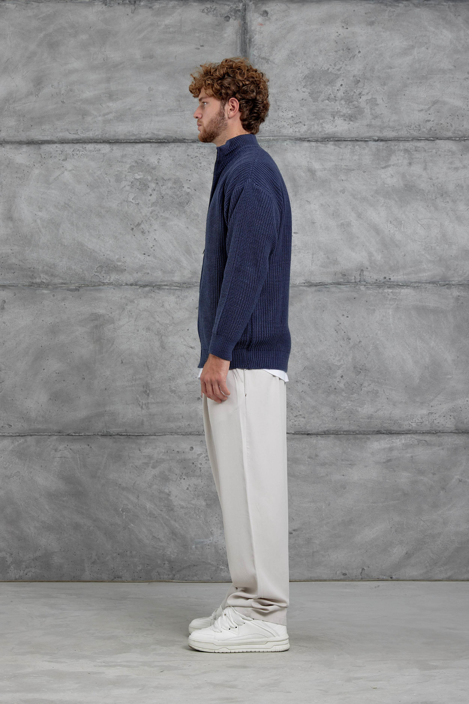 Lacivert Mrk Fermuarlı Oversize Triko