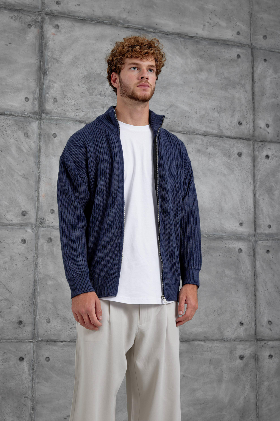 Lacivert Mrk Fermuarlı Oversize Triko