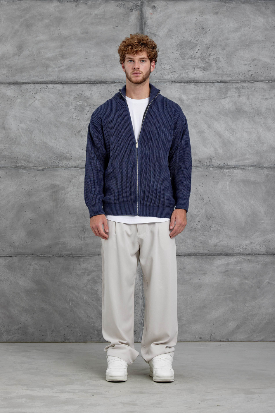 Lacivert Mrk Fermuarlı Oversize Triko